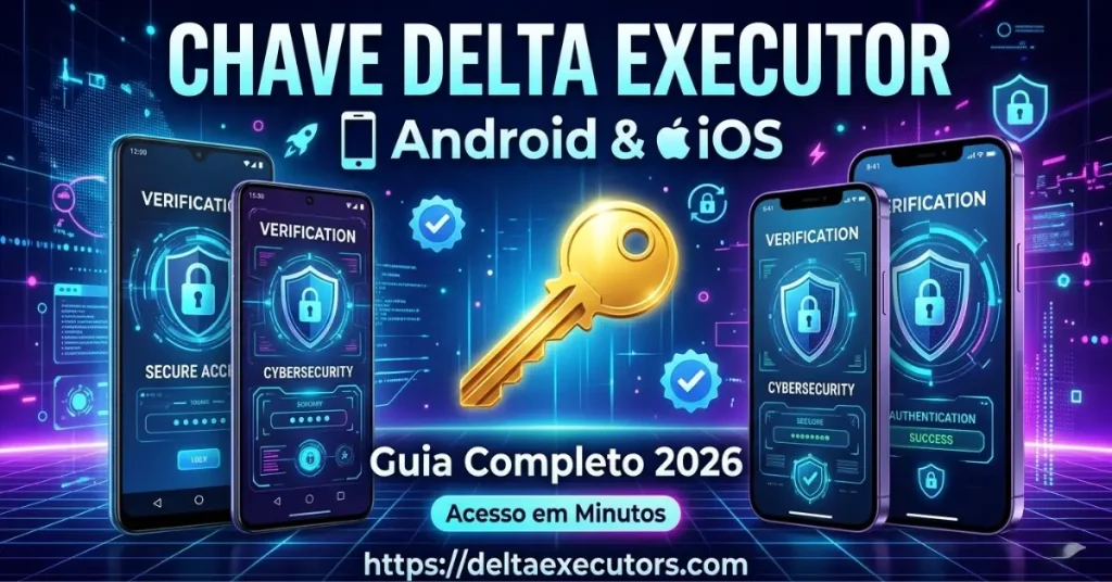 Delta Chave 1 Display promocional para obter a chave do Delta Executor em minutos no Android e iOS.