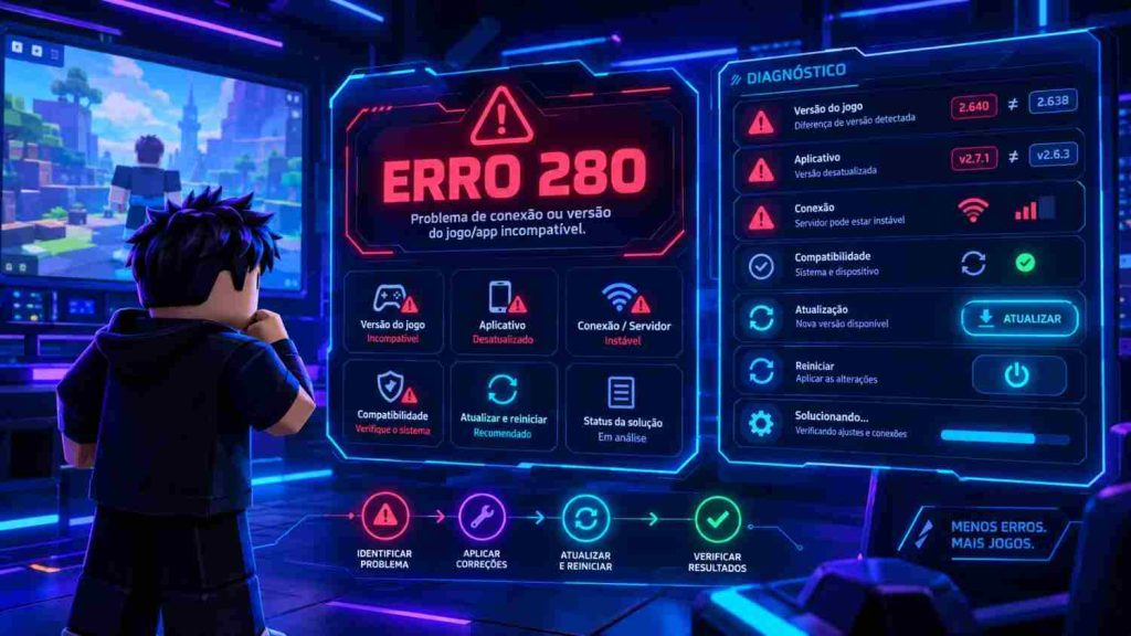 Delta Executor Erro 280 no Roblox | Guia Completo de Correção (Outubro 2026) 2 Delta Executor Erro 280 no Roblox showing version mismatch, connection issues, and troubleshooting options.