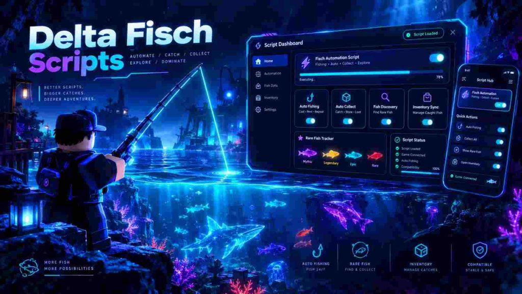 Delta Fisch Scripts: Como Funcionam, Chave, Erros Comuns e Riscos (2026) 2 Delta Fisch scripts interface with underwater fishing gameplay and rare fish.
